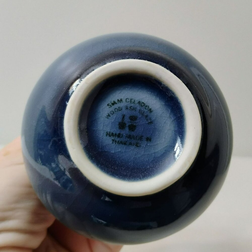 Siam Celadon Vintage Pottery Vase Blue Thailand Wood Ash Glaze Handmade Thai Art - Picture 4 of 10